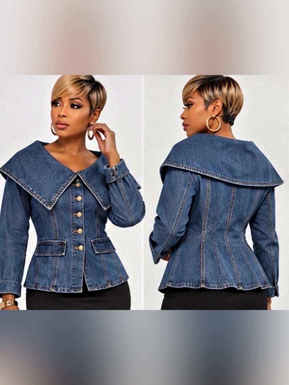 Denim Sailor Collar Jacket in Blue Medium fits like a Small